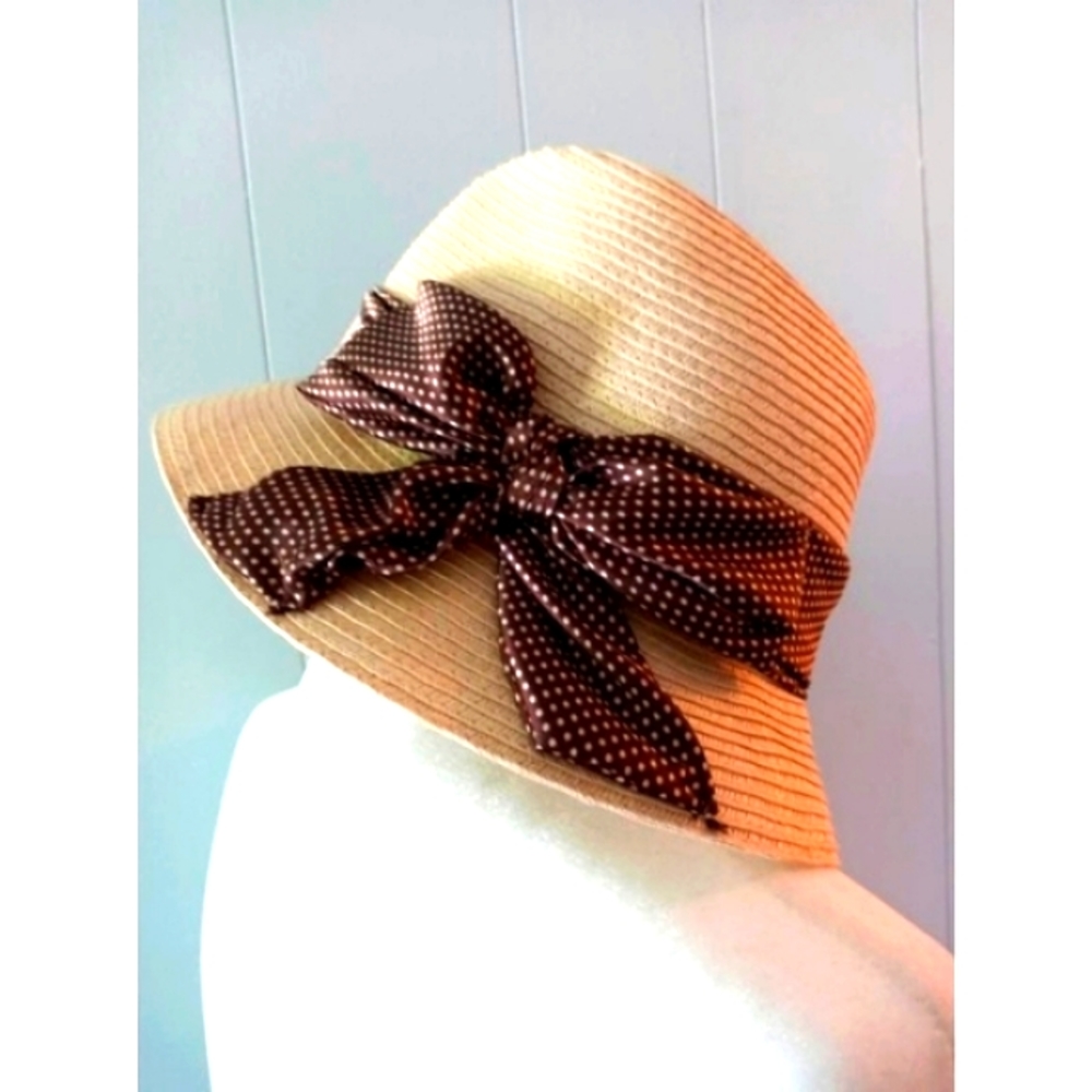 Brixton Hat Brown Polk Dot Bow Size Medium Women's